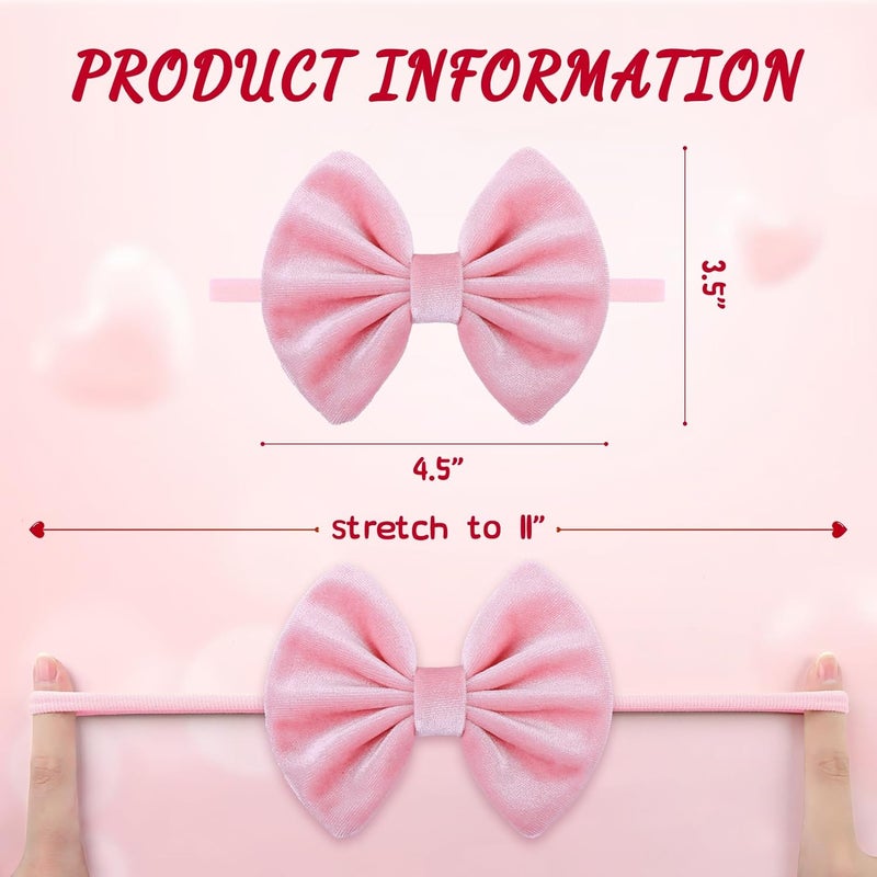 ONENINEDREAM Velvet Baby Girls Bows Elastic Nylon Headbands Red Pink Handmade Newborn Bows Hairbands Infants Toddlers Hair Accessories 3 Pcs Red Rose Pink - Image 4
